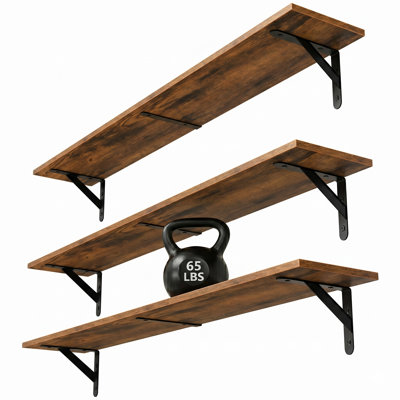 Floating Shelves for Wall 40″W x 8″D, Long Wall Mounted Shelves Set of 3, Wood Book Shelves Decor, Farmhouse Display Shelf for Bedroom, Living Room, Laundry Room, Kitchen, Bathroom, Brown