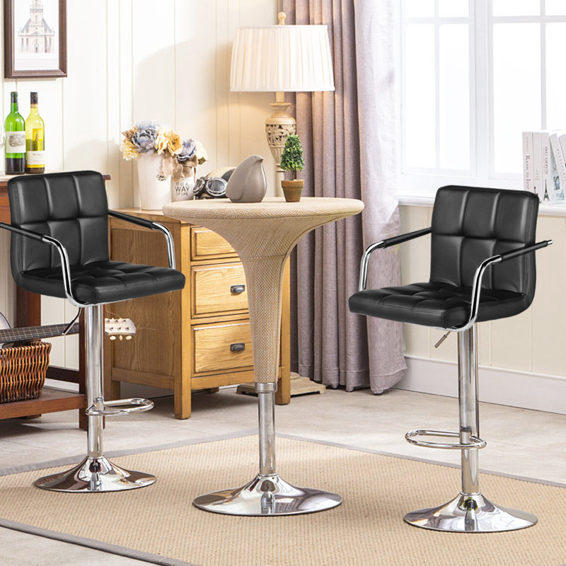 Pete Swivel Upholstered Adjustable Height Counter Stool with Metal Frame, Black