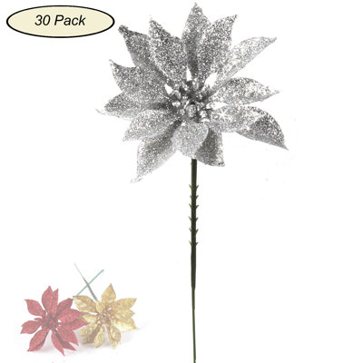 Glitter Poinsettia Christmas Picks