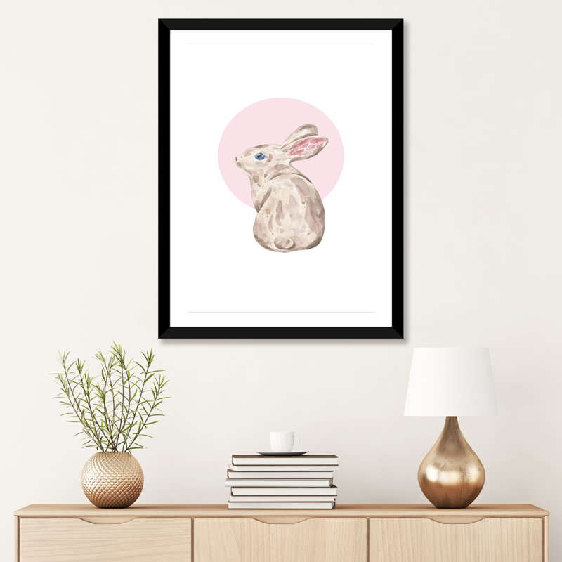 Lapin - impression d'art graphique, Blanc, H 32 po x l 24 po x P 1 po, Papier encadré noir