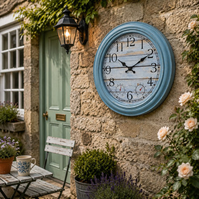 18 Inch Large Indoor Outdoor Wall Clock Waterproof with Temperature and Humidity Display, Battery Operated Silent Non-Ticking for Garden,Pool, Patio,Porch,Bathroom,Beach House Decorative