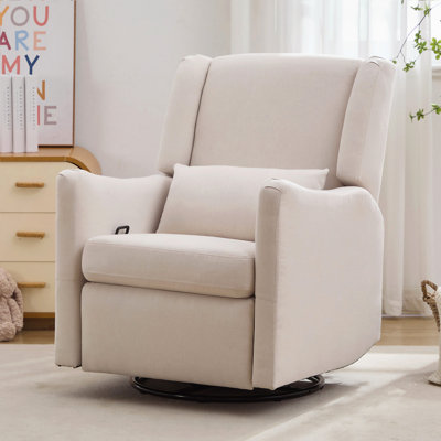 Fauteuil inclinable à bascule pivotant à oreilles de 29,5 po de largeur, fauteuil inclinable berçant et oscillant, fauteuil à bascule pour chambre à coucher, lin
