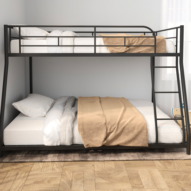 Heavy - Duty Twin Over Full Bunk Bed With Quiet Wood Slats, Length Guardrail And Quick Assembly Manual Noise Reduced Built In Low Profile Bottom