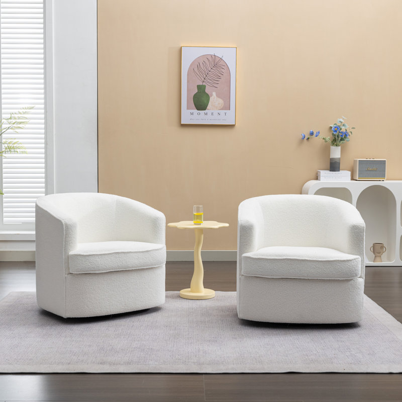 Fauteuil demi-tonneau pivotant rembourré, Polyester blanc