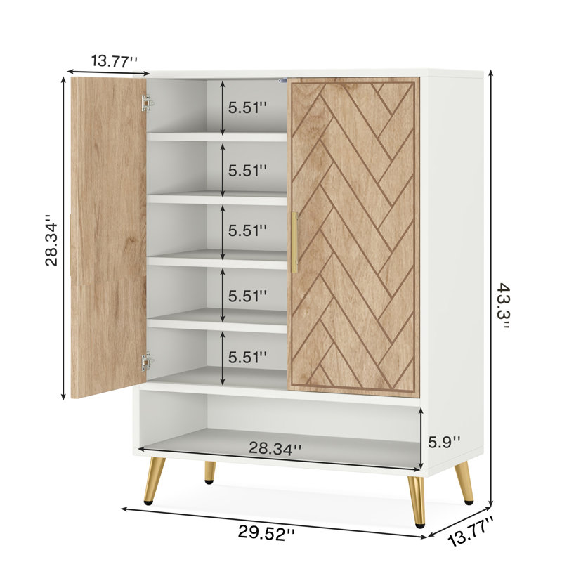 24 Pair Shoe Storage Cabinet, White/Light Brown