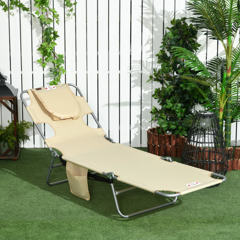 Outsunny Foldable Sun Loungers Beach Chaise Lounge, Beige