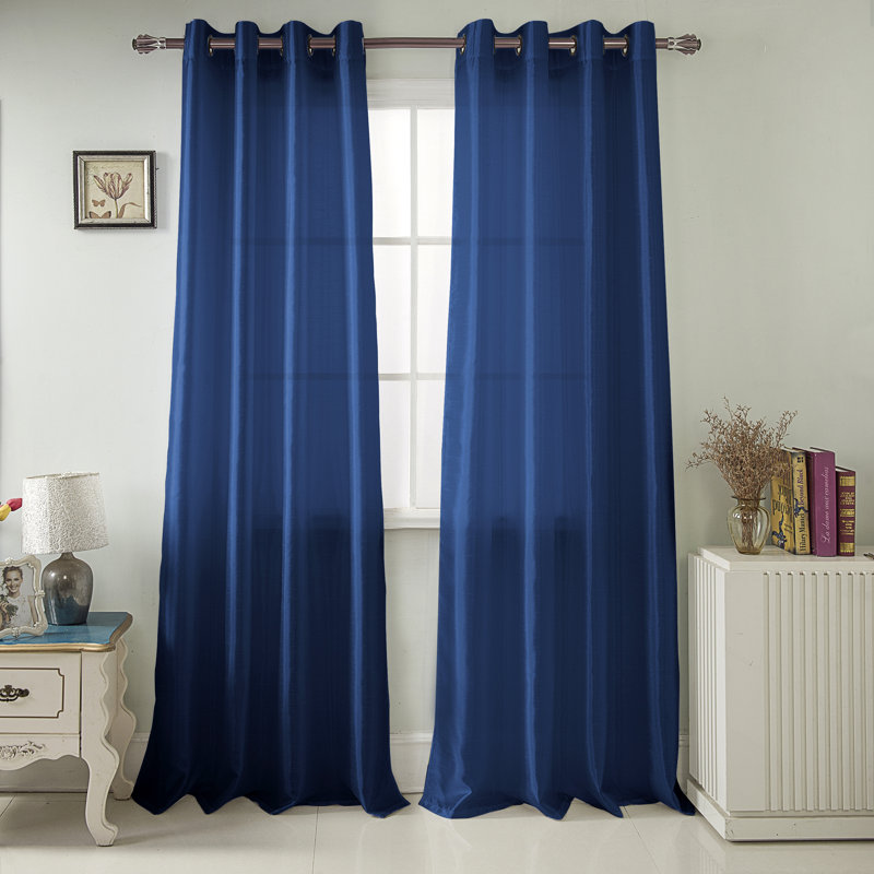 Mattingly Faux Silk Semi-Sheer Grommet Window Curtain Panel, 54" W x 84" L, Navy