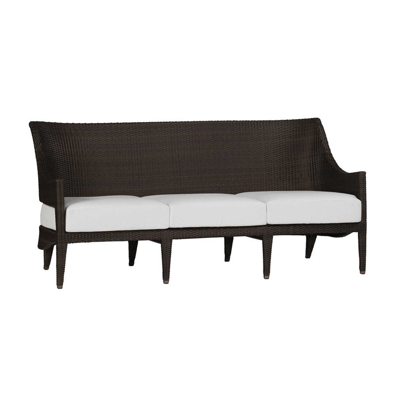 Athena 75.5" Wide Outdoor Wicker Patio Sofa with Cushions, Black Walnut, Black Canvas