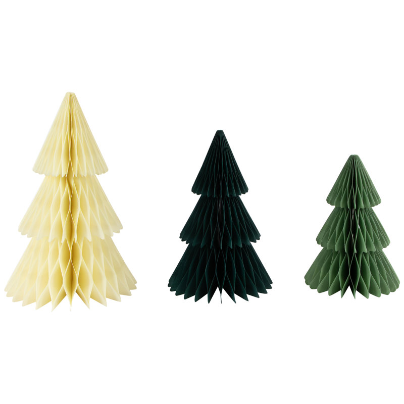 Accordion Honeycomb Foldable Paper Christmas Trees - 15" - Set Of 3, Green/Ivory