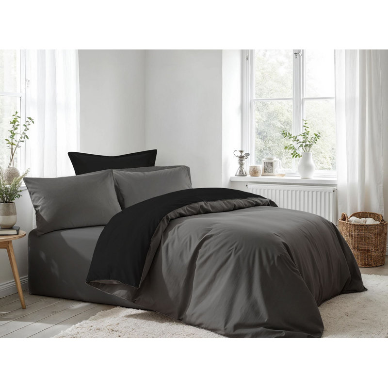 Ensemble de housse de couette, Housse de couette simple + 1 taie d'oreiller, Anthracite/Black