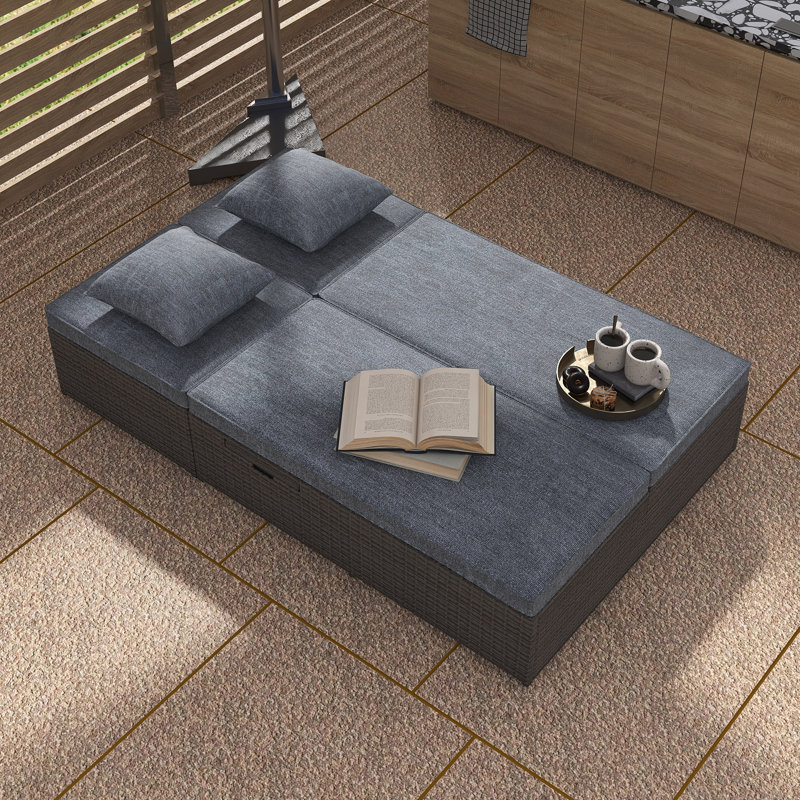 Double chaise longue d'extérieur en rotin d'extérieur, Gris