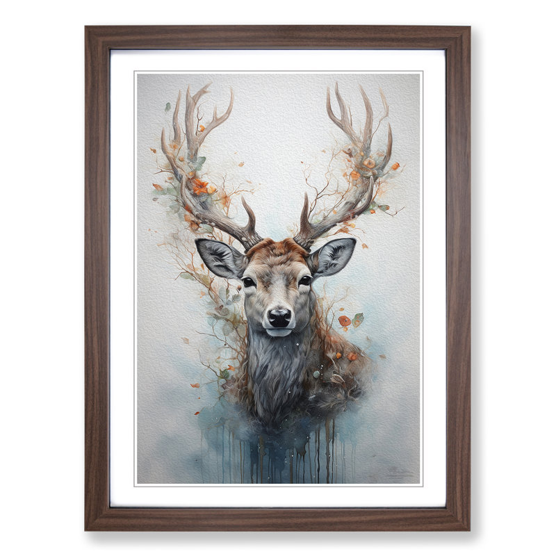 Deer Conceptual - Single Picture Frame Print on Wood, 46cm H x 34cm W, Walnut Framed