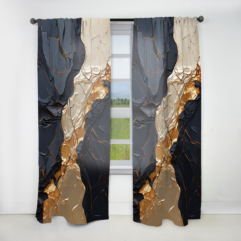 Minimalism Chrome Gold And Black Potteries II - Spirals Curtain - Velvet Room Darkening - 1 Panel, 52" W x 120" L