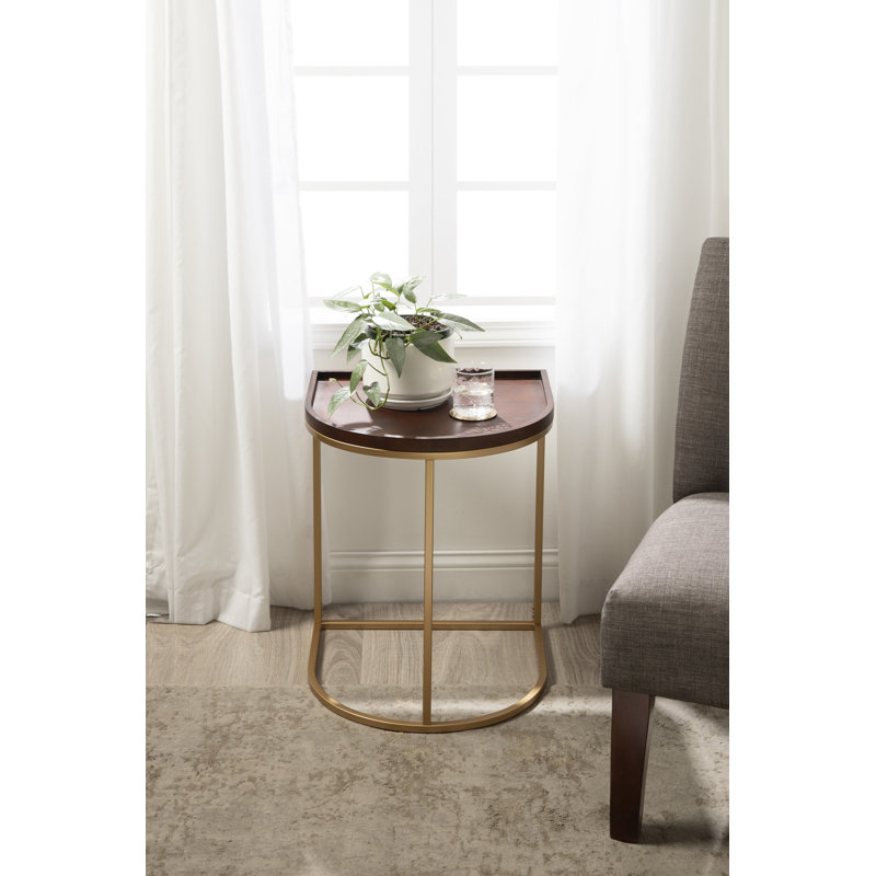 Dunnigan Solid Wood Top End Table, Gold, Walnut