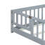Lit grand format avec clôture, porte, lit en bois d'hévéa avec garde-corps de sécurité, gris-264857407-264857415