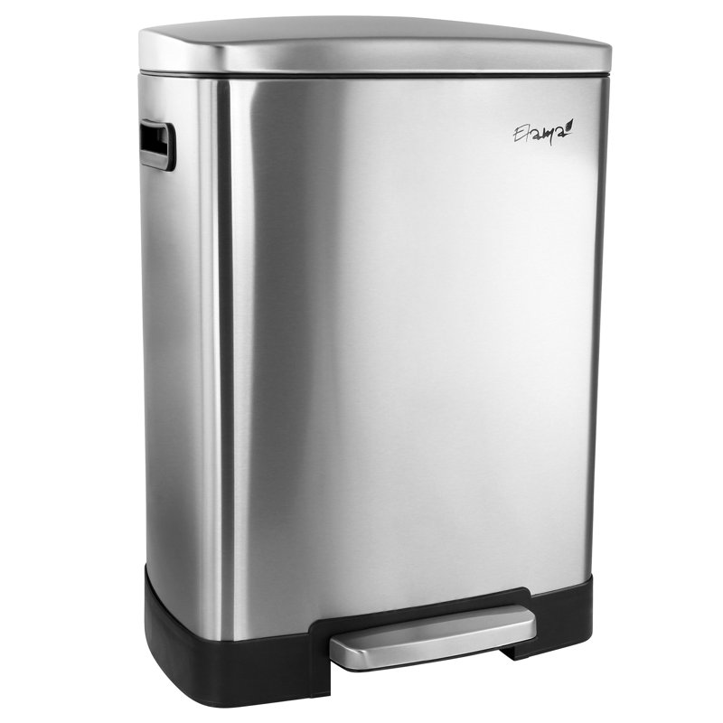 Elama Slow Close 2 Compartment Large 10.6 Gallon Split Stainless Steel Step Trash Bin