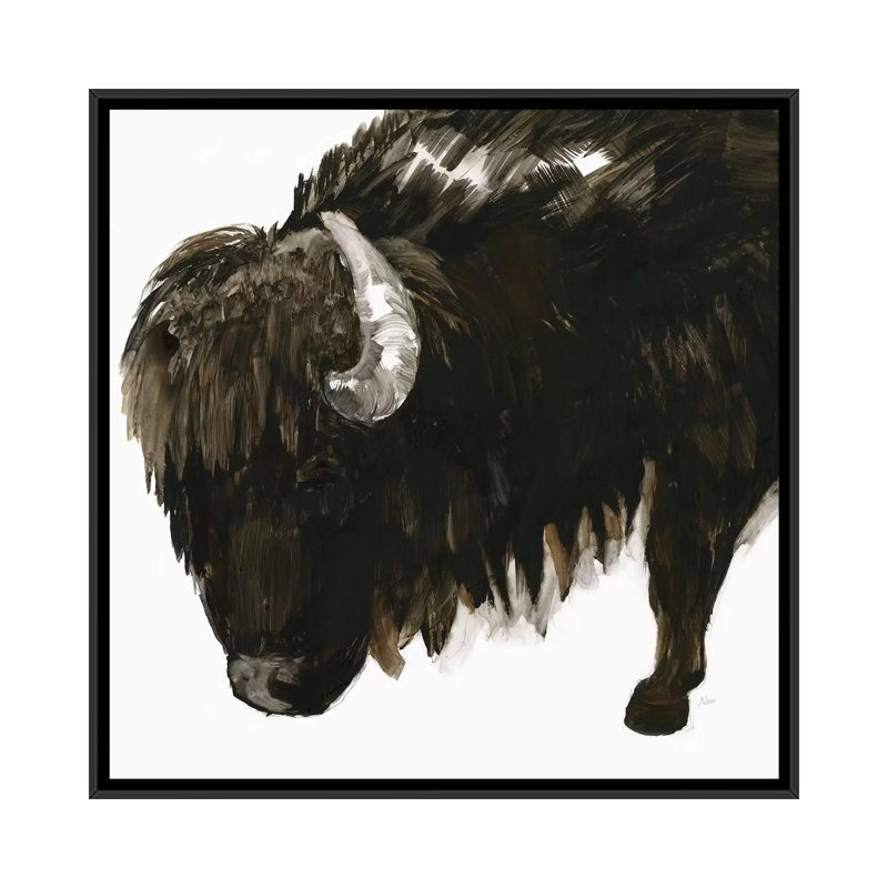 Reproduction d’art, « bison Bull » par Nan, Pas de tapis, H 37 po x l 37 po x P 1,5 po, Toile avec cadre noir