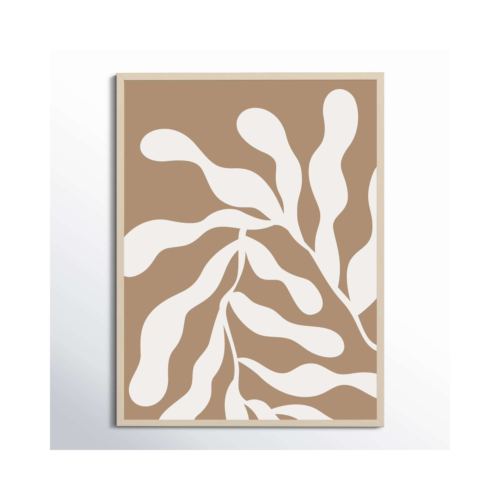 Retro Matisse Inspired Abstract Botanical 1 Beige by The Creative Bunch Studio, 41" H x 31" W x 1" D, Brown