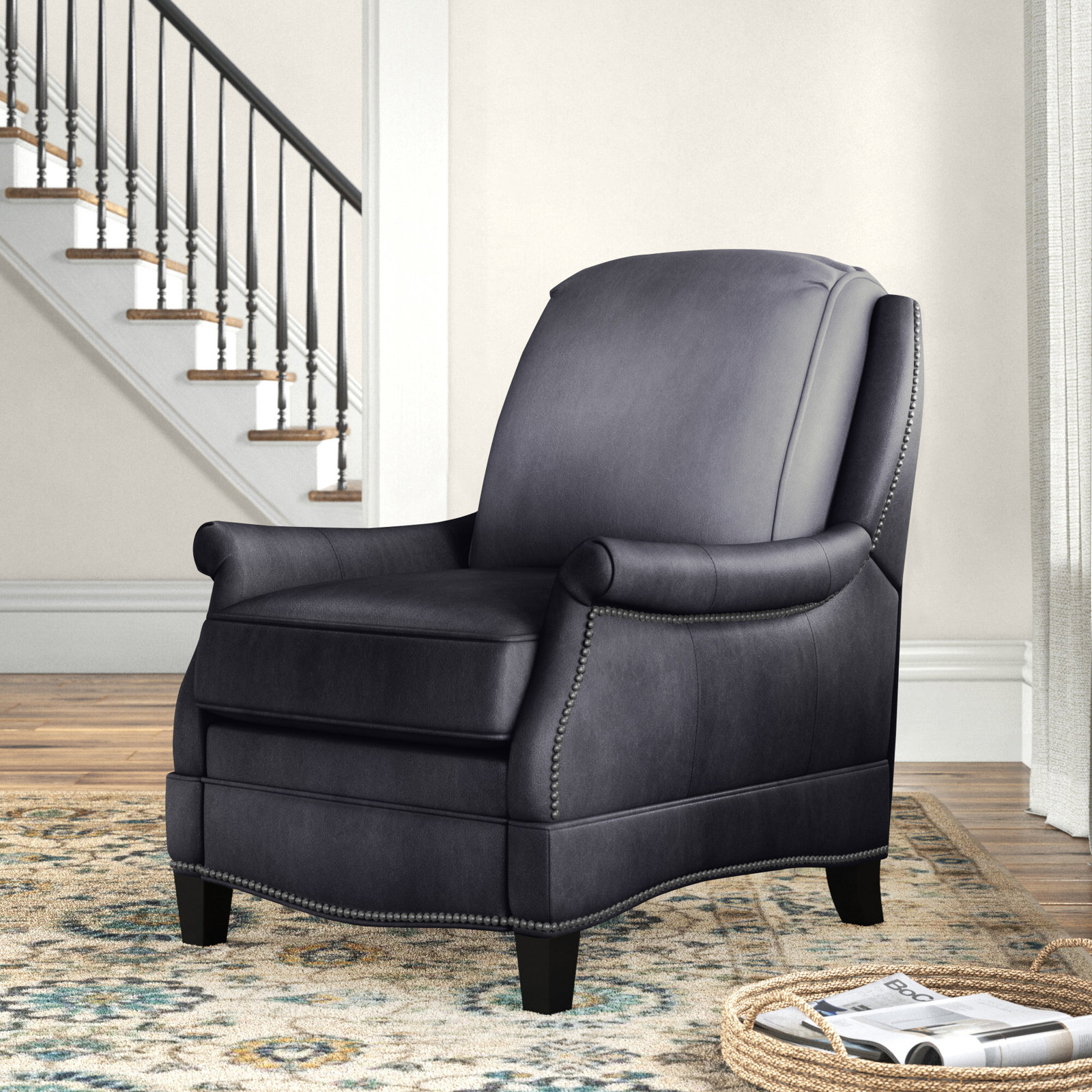 Dunlevy Genuine Leather Recliner, Wrenn Grey Split Grain Leather