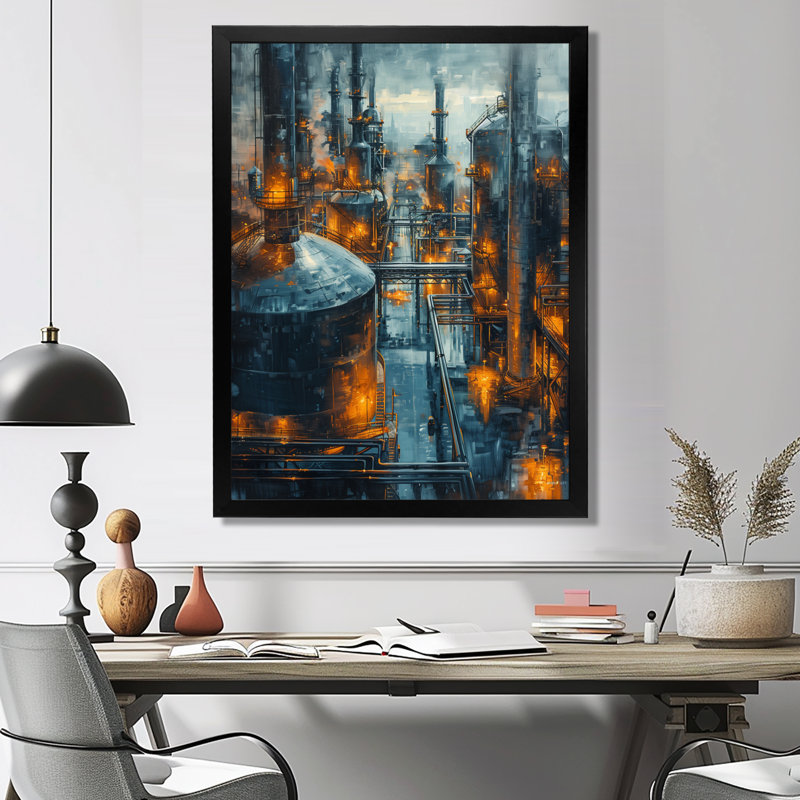 Décoration murale Crude Oil Refinery At Night II - Factories, H 20 po x l 12 po x P 1 po, Toile encadrée noire simple