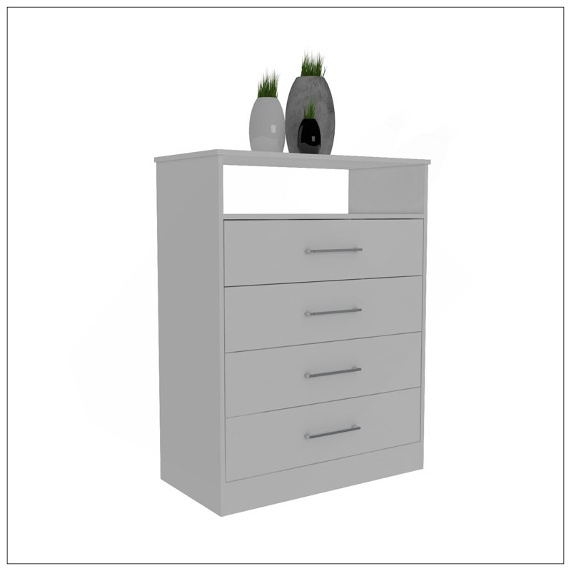 Commode, quatre tiroirs, une tablette, plateau supérieur, blanc