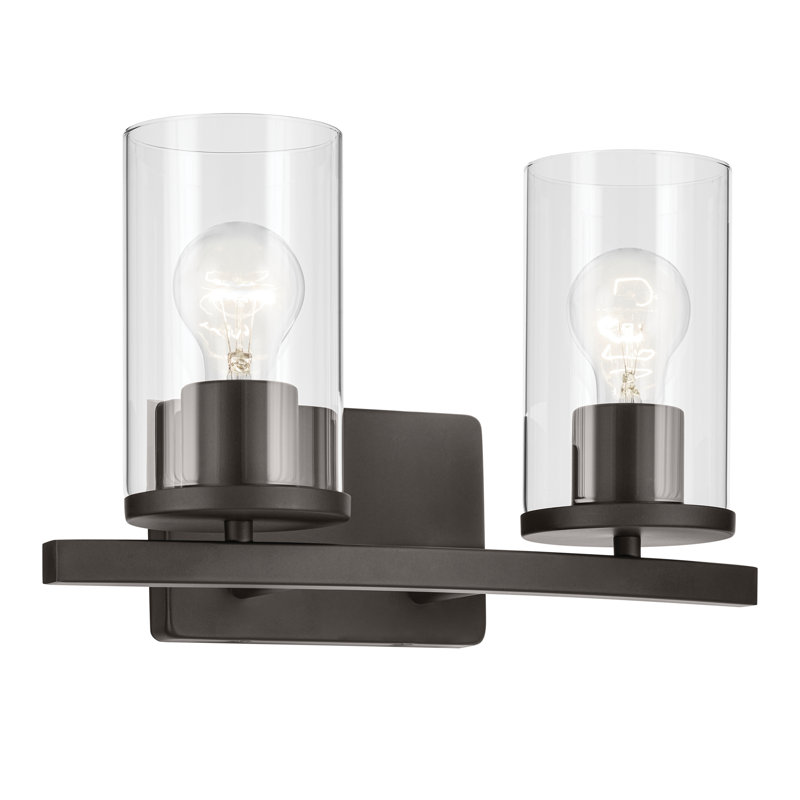 2-Light Bronze Bath Vanity Light with Clear Glass Shades, Bronze