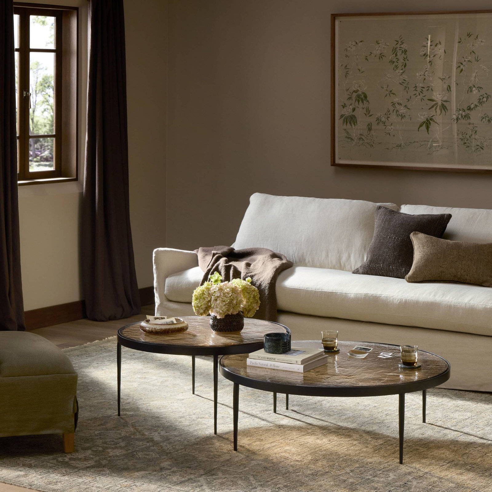Abelina 40" Glass Nesting Coffee Table, Smoked Brown Cast Glass