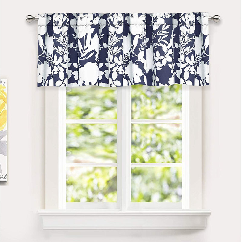 Cantonnière florale sur mesure 52 po, Bleu marine