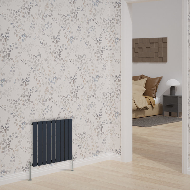 Adah Horizontal Single Flat Panel Radiator, 600mm H x 612mm W x 52mm D, Anthracite, 1