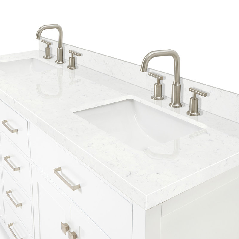 2_ARIEL Bristol 72 Double Sink Bathroom Vanity with Carrara White Quartz, White, Rectangle, 72"
