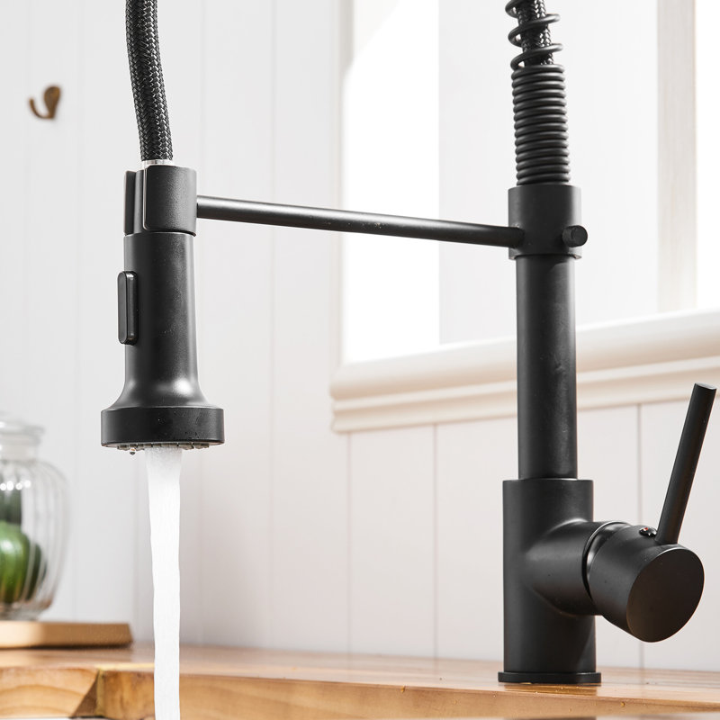 Robinet de cuisine rétractable en noir mat - résistant à l'usure et à la corrosion, évier commercial à jet réglable, égratignures, trousse d'installation facile incluse