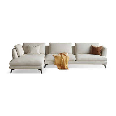 2-Piece White Cotton Blend,Linen Blend Modular Sectional Sofa couch with Chaise