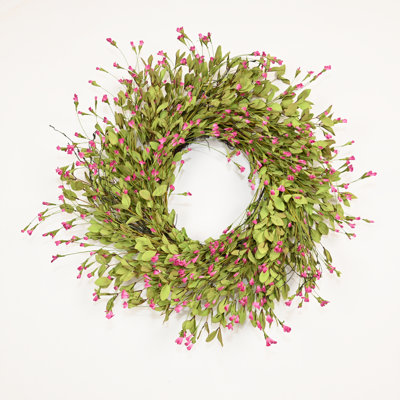 24" Artificial Farmhouse Spring Summer Blossom Cluster Greenery Eucalyptus Baby's Breath Floral Wreath For Front Door