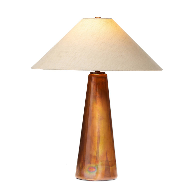 Romani Desk Table Lamp Single, Cream, Linen Blend, Iridescent Acid Wash