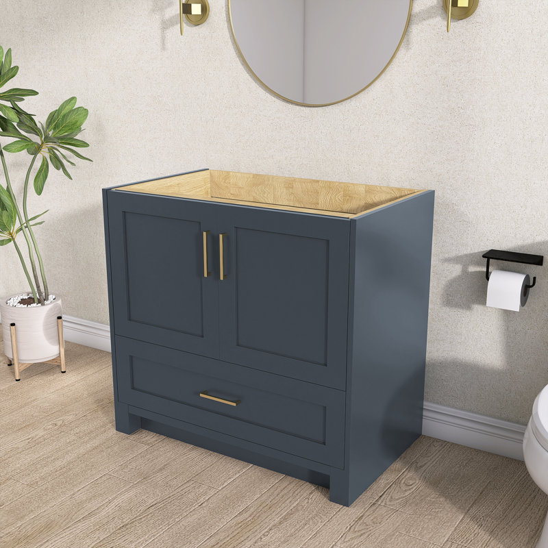 Solid Wood 36" Single Bathroom Vanity Base Only In Navy Blue