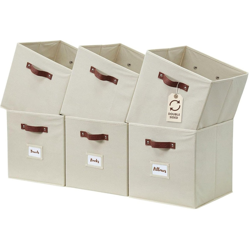 Bacs de rangement en tissu avec étiquettes beige, Beige
