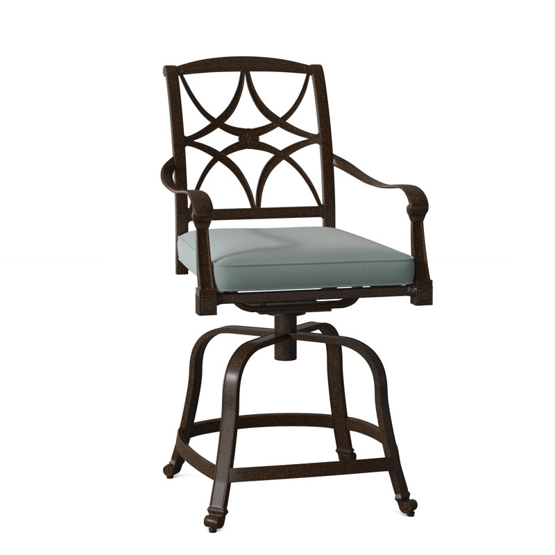 Wiltshire Outdoor Swivel Bar Stool, Canvas Navy Sunbrella® Canvas, Chestnut Brown, 26.5"