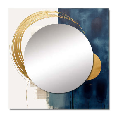 Moon Bliss On Delft Blue Sky Mid-Century I - Transitional Large Square Mirror Wall Decor For Bedroom