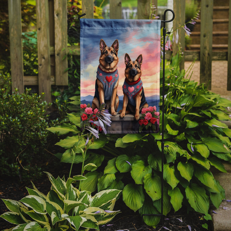 Drapeau de jardin berger allemand deux cœurs