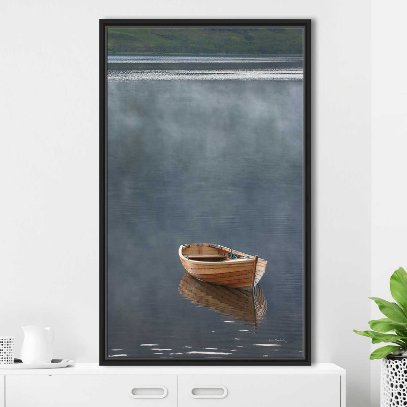 Chaloupe à rames - photographie, Cadre flottant noir, H 63,5 po x l 39,5 po x P 2 po