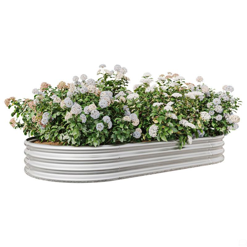 Raised Garden Bed Outdoor, Oval Large Metal Raised Planter Bed, 11.42" H x 88.98" W x 44.68" D, Silver