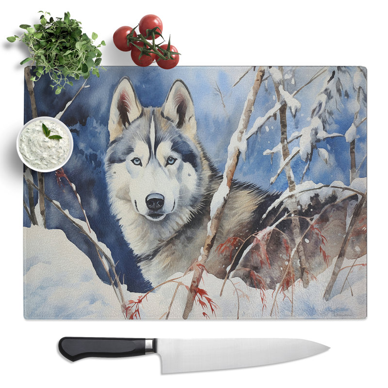 Husky Watercolour No.3  Glass Chopping Board