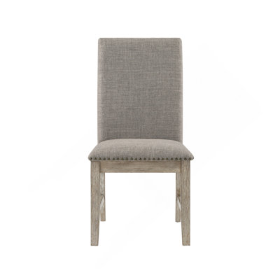 Set Of 2 Side Chairs Upholstered Backrest Seat Nailhead Trim Brown Gray Finish Dining Furniture