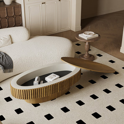 Table basse ovale en bois massif avec rangement 47 po