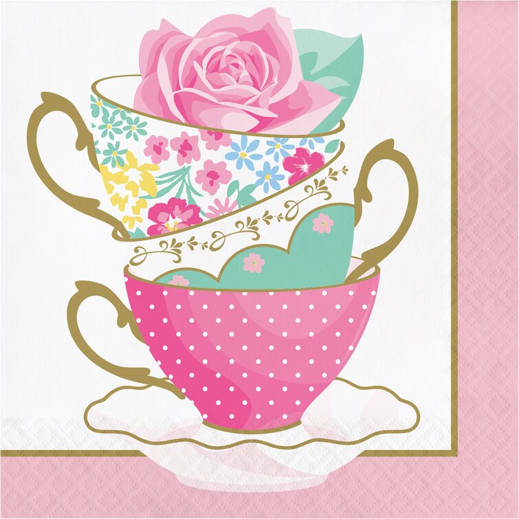 Floral Tea Party Teacup 6.5 Paper Disposable Napkins (Set of 48) The Party Aisle