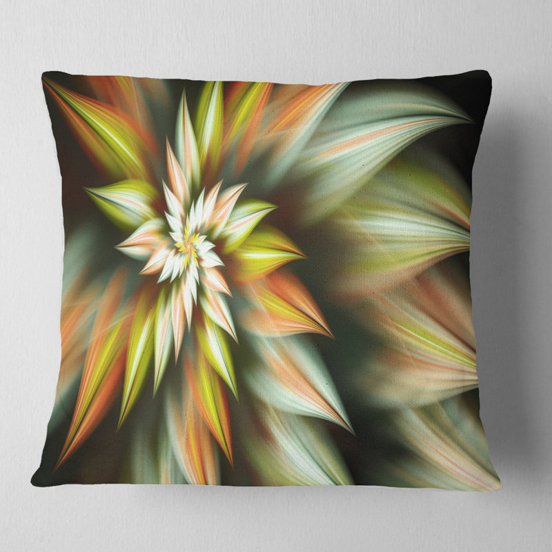 Fleur exotique spirale fractale - coussin imprimé abstrait, 18 po x 18 po, Coussin décoratif, Brun