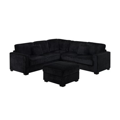 Preesall Black Jumbo Corduroy 4-piece Sectional Set With Ottoman