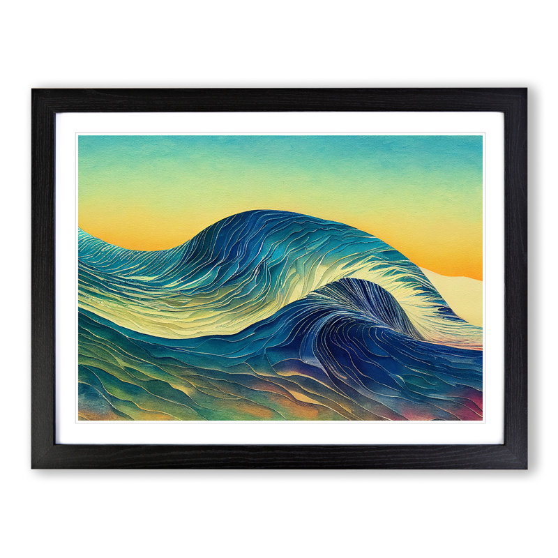 Dreamy Ocean Wave - Single Picture Frame Painting, Black, 46cm H x 64cm W x 2cm D