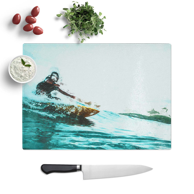 Tempered Glass Surfing in Indonesia Chopping Board, 28.5 cm W x 20 cm L