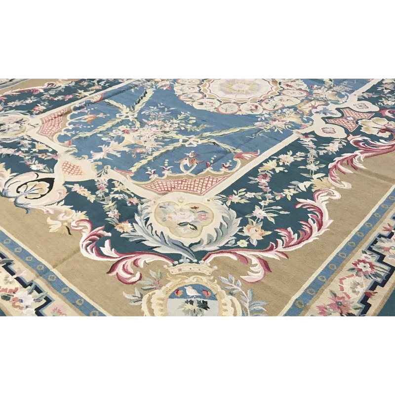 Hand-Knotted High-Quality Blue and Gold Area Rug